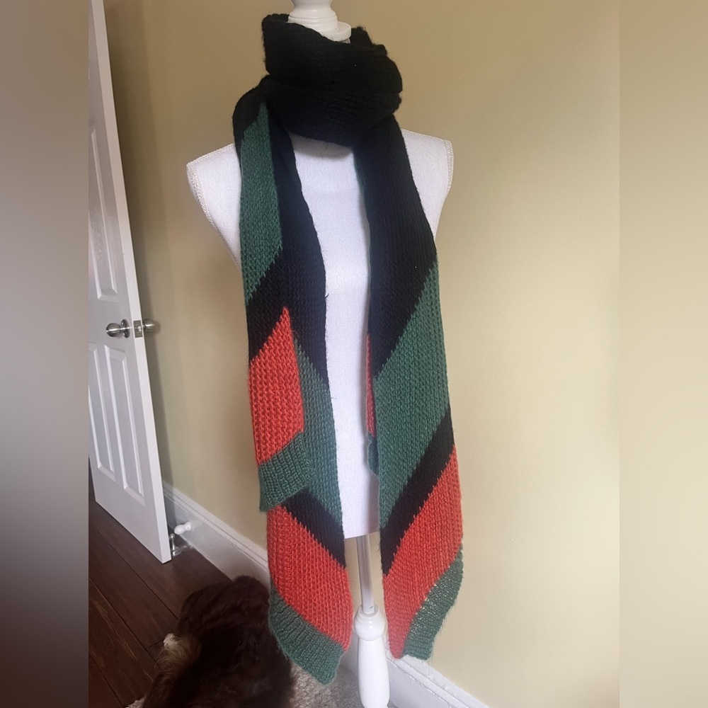 Black, Green, and Orange Knit Scarf
